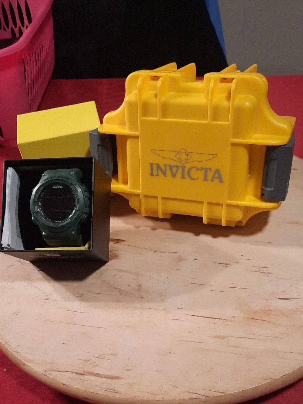 Invicta Olive Green Digital Chronograph Watch With Yellow Hard Case